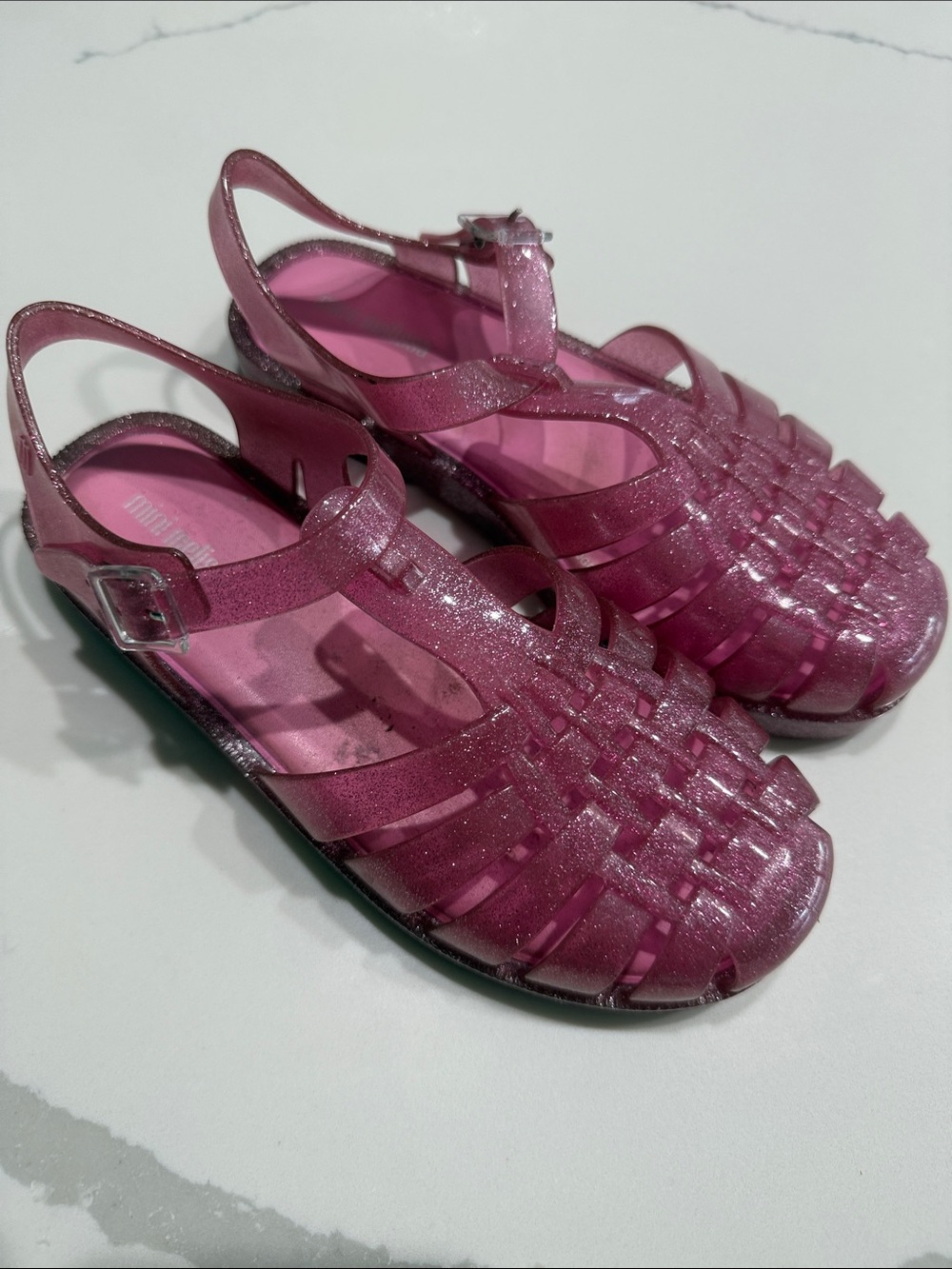 Mini Melissa Pink Glitter Jelly Sandals